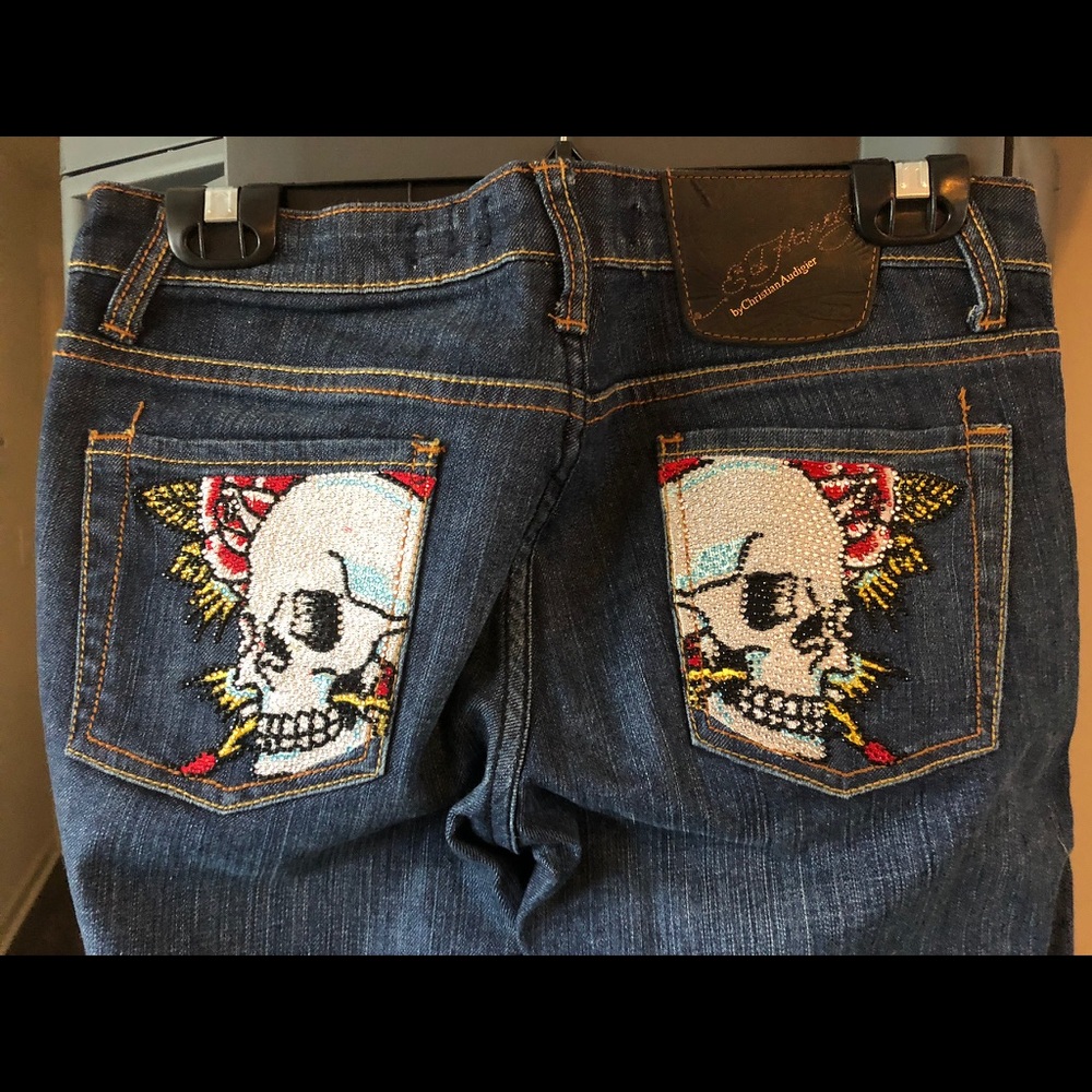 Ed Hardy jeans with skulls on back pockets